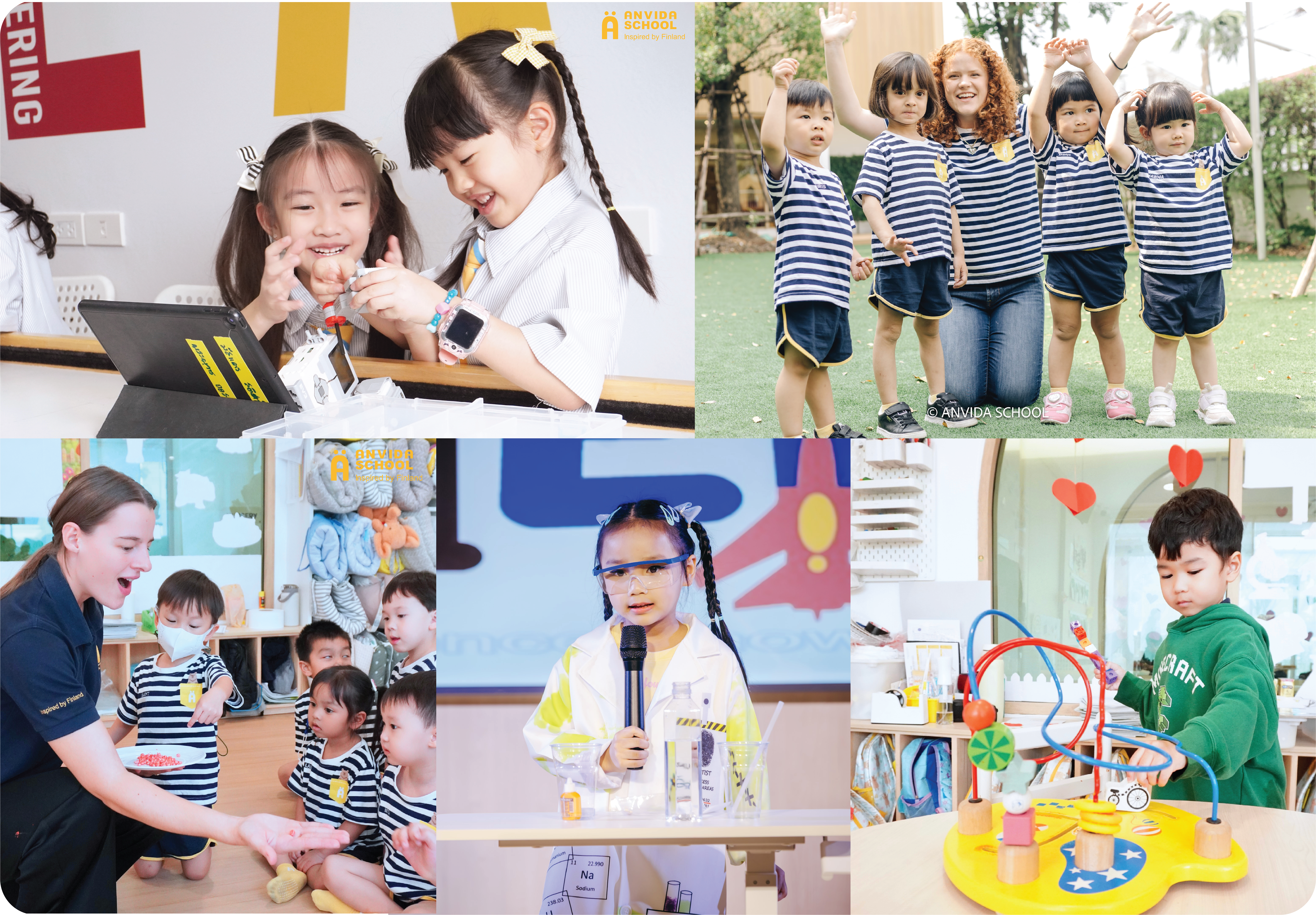 Nursery K3 and Grade 1-6 students learning and playing at Anvida School