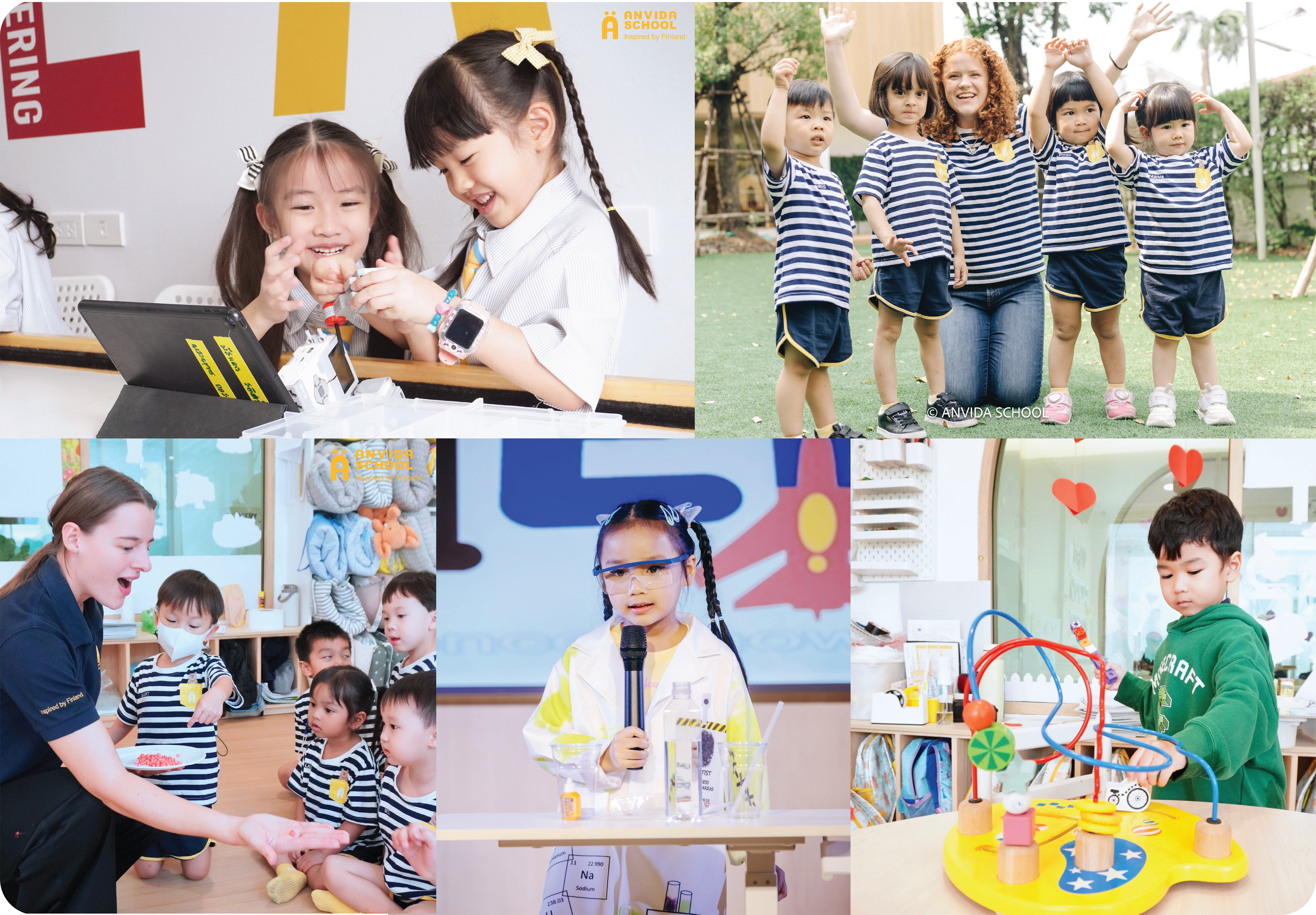 Nursery K3 and Grade 1-6 students learning and playing at Anvida School